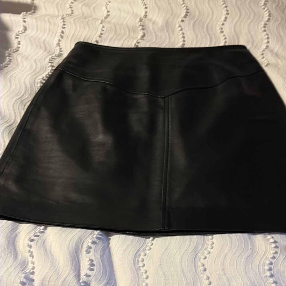 INTERMIX Black Leather Mini Skirt
